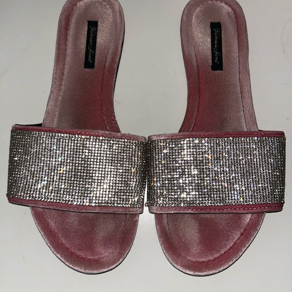 Pink Velvet Slide Sandals with Rhinestone Strap Victoria’s Secret